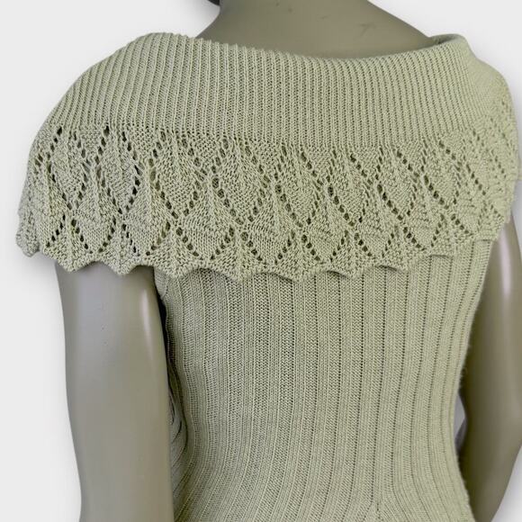 Cato Vintage Crochet Sleeveless Ribbed Knit Sweater Bertha Collar Size S Tan - Picture 13 of 16